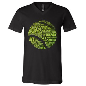 Tennis Terms Tennis Player Playing Tennis Ball V-Neck T-Shirt