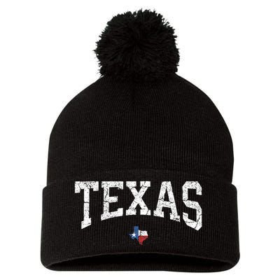 Texas T Texas State Map Flag Distressed Pom Pom 12in Knit Beanie