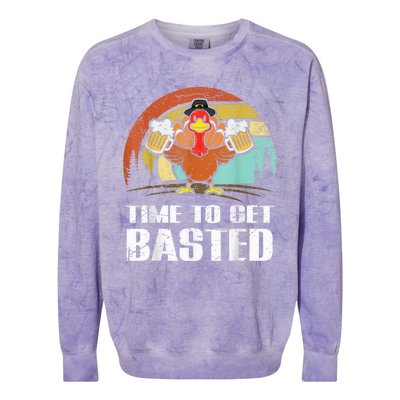 Turkey Time To Get Basted Retro Happy Thanksgiving Colorblast Crewneck Sweatshirt