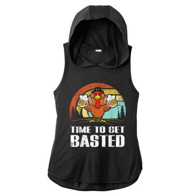 Turkey Time To Get Basted Retro Happy Thanksgiving Ladies PosiCharge Tri-Blend Wicking Draft Hoodie Tank