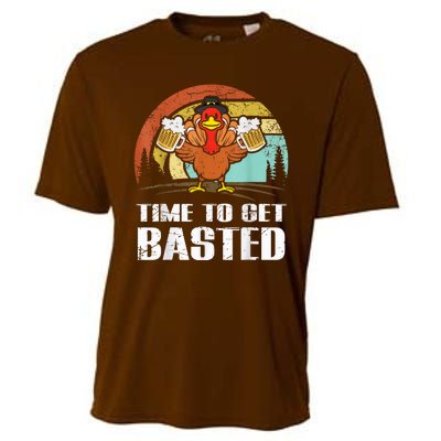 Turkey Time To Get Basted Retro Happy Thanksgiving Cooling Performance Crew T-Shirt