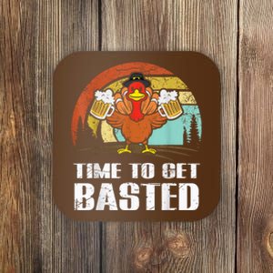 Turkey Time To Get Basted Retro Happy Thanksgiving Coaster