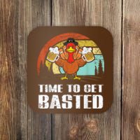 Turkey Time To Get Basted Retro Happy Thanksgiving Coaster