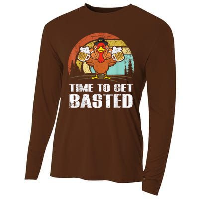 Turkey Time To Get Basted Retro Happy Thanksgiving Cooling Performance Long Sleeve Crew