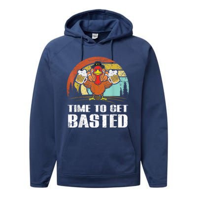 Turkey Time To Get Basted Retro Happy Thanksgiving Performance Fleece Hoodie