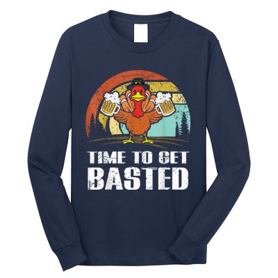 Turkey Time To Get Basted Retro Happy Thanksgiving Long Sleeve Shirt