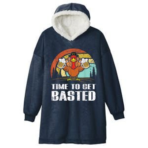 Turkey Time To Get Basted Retro Happy Thanksgiving Hooded Wearable Blanket