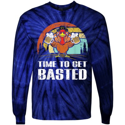 Turkey Time To Get Basted Retro Happy Thanksgiving Tie-Dye Long Sleeve Shirt