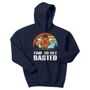 Turkey Time To Get Basted Retro Happy Thanksgiving Kids Hoodie