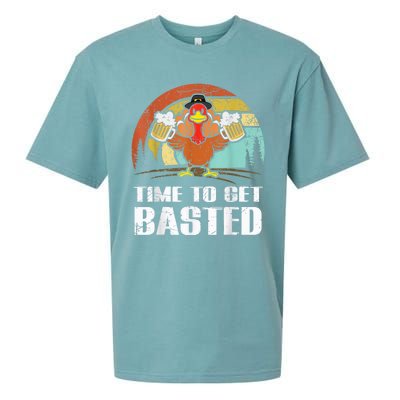 Turkey Time To Get Basted Retro Happy Thanksgiving Sueded Cloud Jersey T-Shirt