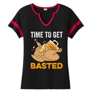 Turkey Time To Get Basted Beer Thanksgiving Turkey Ladies Halftime Notch Neck Tee