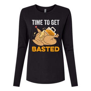 Turkey Time To Get Basted Beer Thanksgiving Turkey Womens Cotton Relaxed Long Sleeve T-Shirt