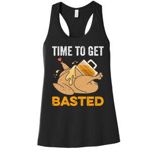 Turkey Time To Get Basted Beer Thanksgiving Turkey Women's Racerback Tank