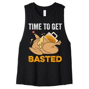 Turkey Time To Get Basted Beer Thanksgiving Turkey Women's Racerback Cropped Tank