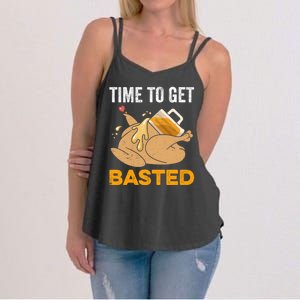 Turkey Time To Get Basted Beer Thanksgiving Turkey Women's Strappy Tank