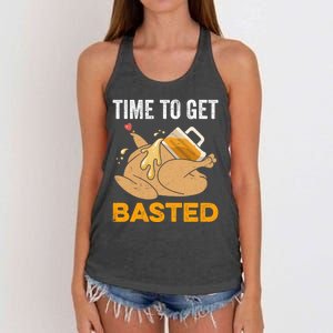 Turkey Time To Get Basted Beer Thanksgiving Turkey Women's Knotted Racerback Tank