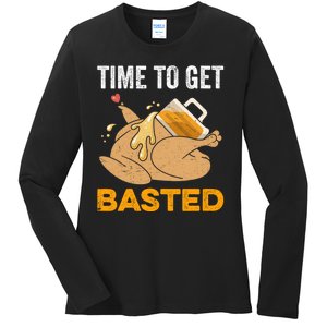 Turkey Time To Get Basted Beer Thanksgiving Turkey Ladies Long Sleeve Shirt