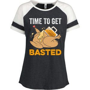 Turkey Time To Get Basted Beer Thanksgiving Turkey Enza Ladies Jersey Colorblock Tee