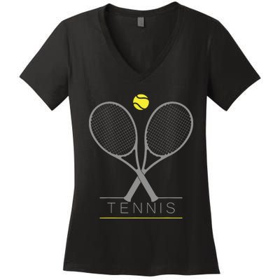 Tennis Trendy Tennis Rackets Ball Women's V-Neck T-Shirt