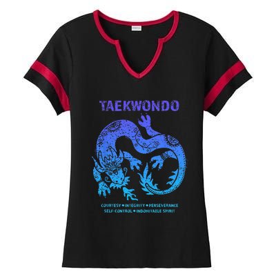 Taekwondo TKD Tae Kwon Do Dragon Art Martial Arts Graphic Ladies Halftime Notch Neck Tee