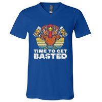 Turkey Time To Get Basted Retro Happy Thanksgiving V-Neck T-Shirt