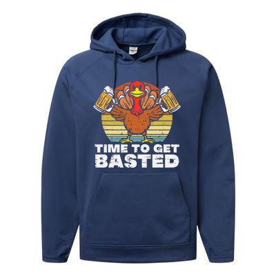 Turkey Time To Get Basted Retro Happy Thanksgiving Performance Fleece Hoodie