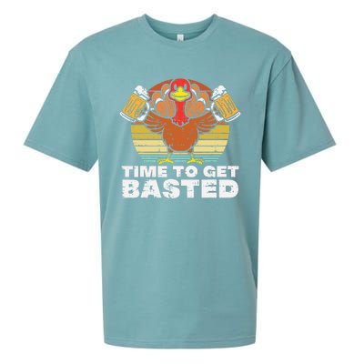 Turkey Time To Get Basted Retro Happy Thanksgiving Sueded Cloud Jersey T-Shirt