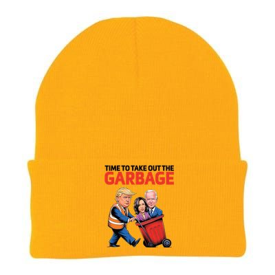 Time To Take Out The Garbage Funny Trump Anti Harris Biden Knit Cap Winter Beanie