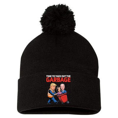 Time To Take Out The Garbage Funny Trump Anti Harris Biden Pom Pom 12in Knit Beanie