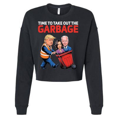 Time To Take Out The Garbage Funny Trump Anti Harris Biden Cropped Pullover Crew