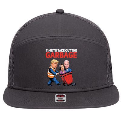 Time To Take Out The Garbage Funny Trump Anti Harris Biden 7 Panel Mesh Trucker Snapback Hat