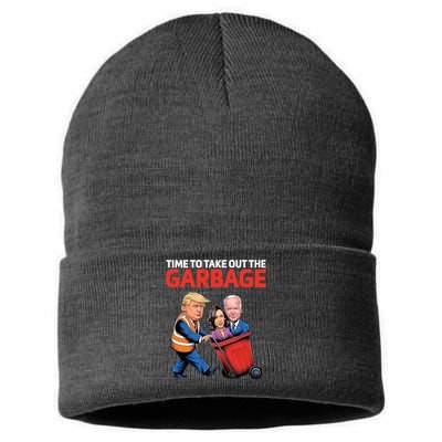 Time To Take Out The Garbage Funny Trump Anti Harris Biden Sustainable Knit Beanie