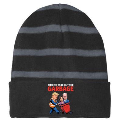 Time To Take Out The Garbage Funny Trump Anti Harris Biden Striped Beanie with Solid Band