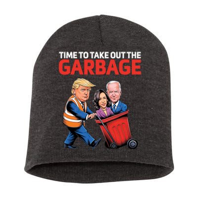 Time To Take Out The Garbage Funny Trump Anti Harris Biden Short Acrylic Beanie