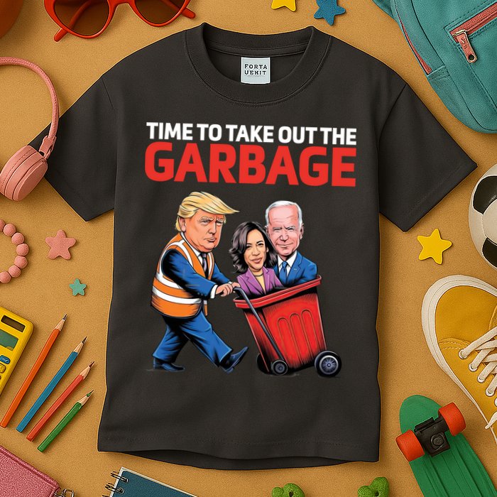 Time To Take Out The Garbage Funny Trump Anti Harris Biden Kids T-Shirt