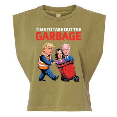Time To Take Out The Garbage Funny Trump Anti Harris Biden Garment-Dyed Women's Muscle Tee