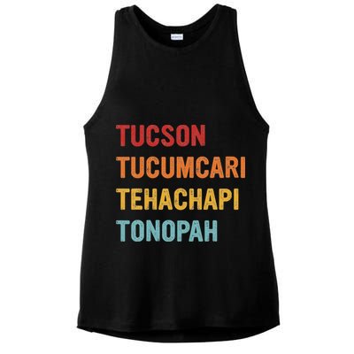 Tucson Tucumcari Tehachapi Tonopah Retro Americana Travel Ladies PosiCharge Tri-Blend Wicking Tank