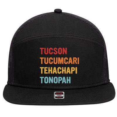 Tucson Tucumcari Tehachapi Tonopah Retro Americana Travel 7 Panel Mesh Trucker Snapback Hat