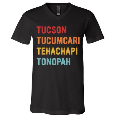 Tucson Tucumcari Tehachapi Tonopah Retro Americana Travel V-Neck T-Shirt