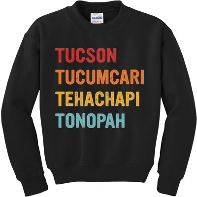 Tucson Tucumcari Tehachapi Tonopah Retro Americana Travel Kids Sweatshirt