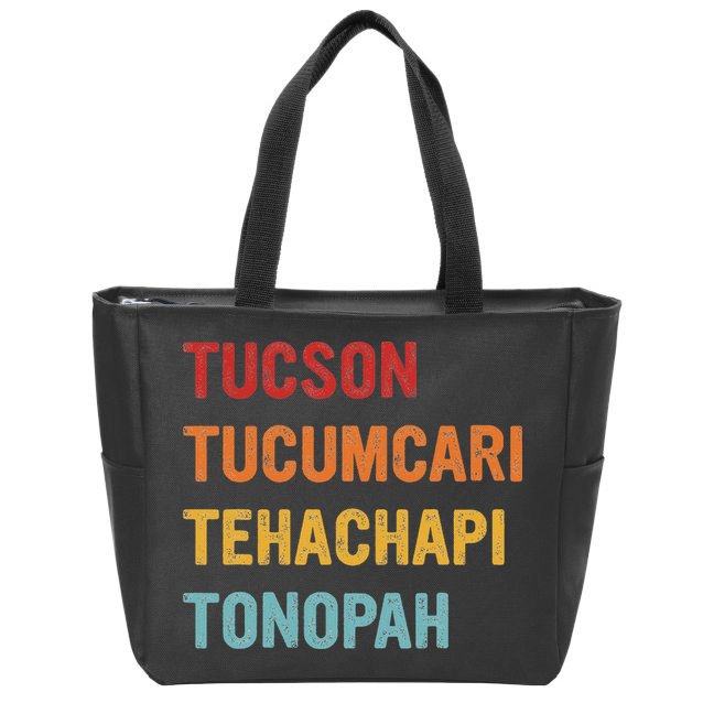 Tucson Tucumcari Tehachapi Tonopah Retro Americana Travel Zip Tote Bag