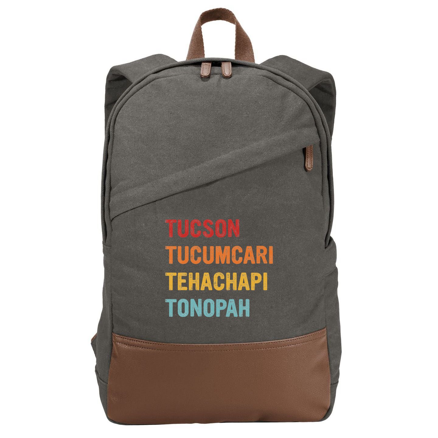 Tucson Tucumcari Tehachapi Tonopah Retro Americana Travel Cotton Canvas Backpack