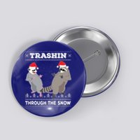 Trashin Through The Snow Garbage Gang Opossum Raccoon Santa Gift Button