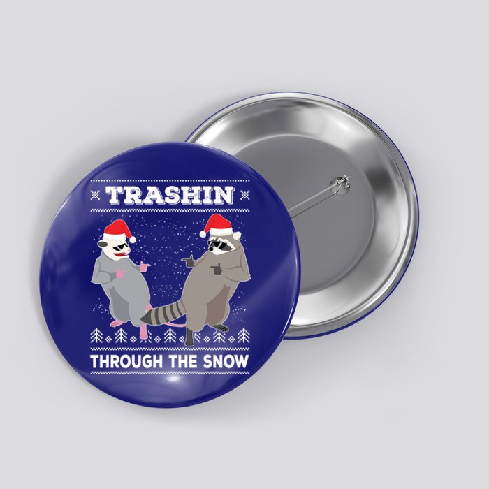 Trashin Through The Snow Garbage Gang Opossum Raccoon Santa Gift Button