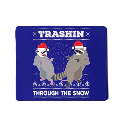 Trashin Through The Snow Garbage Gang Opossum Raccoon Santa Gift Mousepad