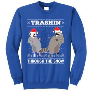 Trashin Through The Snow Garbage Gang Opossum Raccoon Santa Gift Tall Sweatshirt