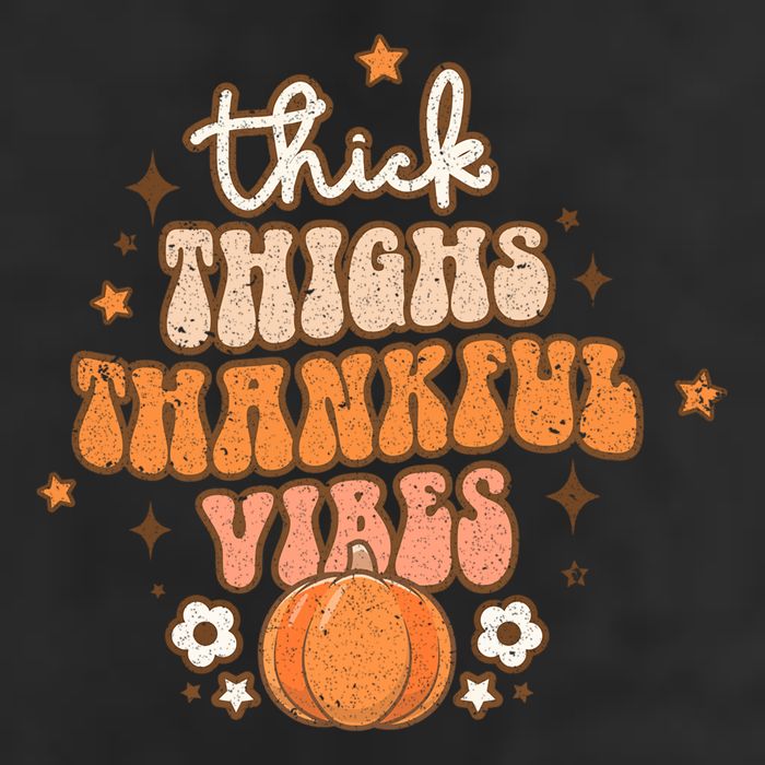 Thick Thighs Thankful Vibes Retro Wavy Flowers Pumpkin Fall Gift 7 Panel Mesh Trucker Snapback Hat