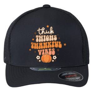 Thick Thighs Thankful Vibes Retro Wavy Flowers Pumpkin Fall Gift Flexfit Unipanel Trucker Cap