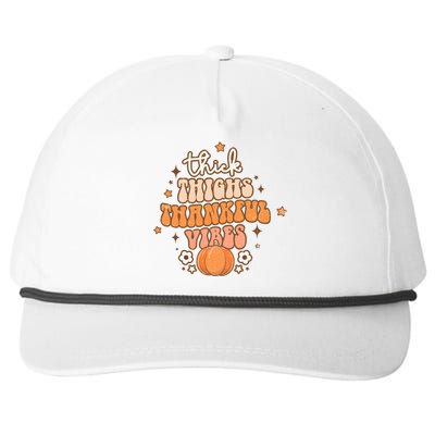 Thick Thighs Thankful Vibes Retro Wavy Flowers Pumpkin Fall Gift Snapback Five-Panel Rope Hat