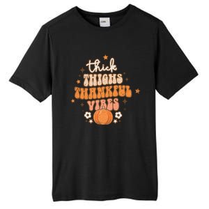 Thick Thighs Thankful Vibes Retro Wavy Flowers Pumpkin Fall Gift Tall Fusion ChromaSoft Performance T-Shirt